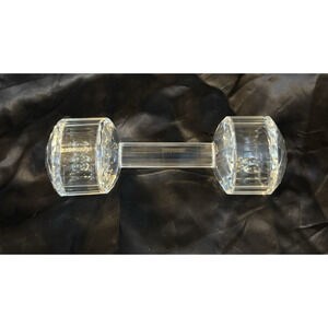 Vintage Oleg Cassini Crystal Paperweight BABY BARBELL RATTLE Baby Room Decor